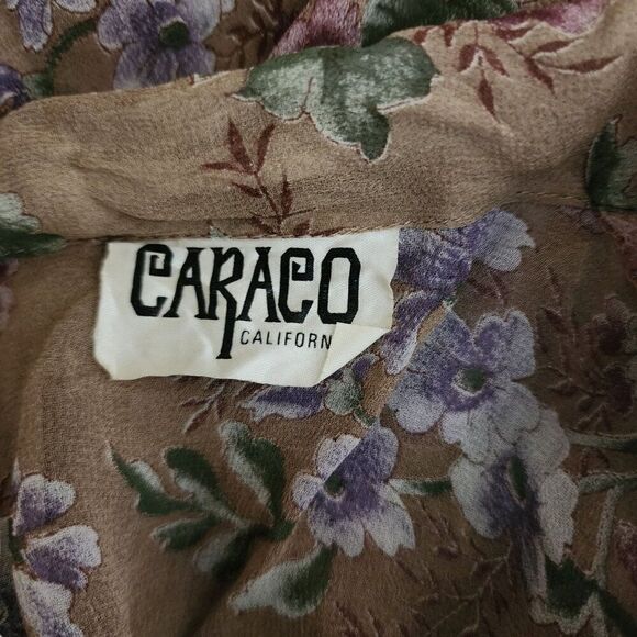 Vintage 80s Blouse Sheer Top Womens Size M Beige Purple Floral - Picture 5 of 5